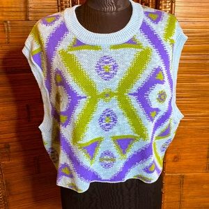 Free People blue & green cropped sweater